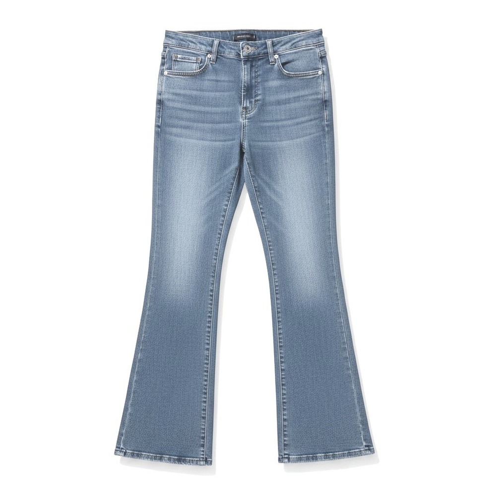 DKNY Jeans High Rise Flare Women 31 Blue Denim Raw Hem Stretch Retro Streetwear